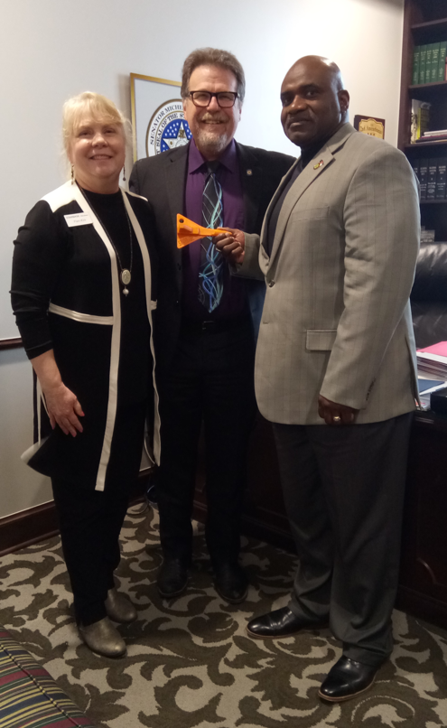 Senator Micheal Bergstrom, R-Adair met with representatives from the National Guard’s Starbase program to discuss expanding the Department of Defense’s youth program into Senate District 1 last week. Bergstrom (center) is pictured with Starbase Director Pamela Kirk and Director of Youth Programs, Oklahoma Military Department, National Guard. COL (Ret) Carl Franks.