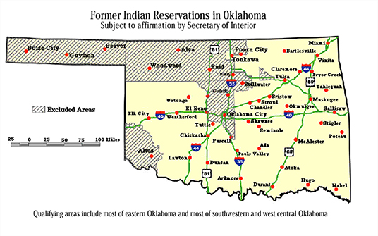 Map showing areas of Oklahoma affected by the Indian reservation tax incentive provisions