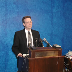 Senator Williamson talks to press about the budget.