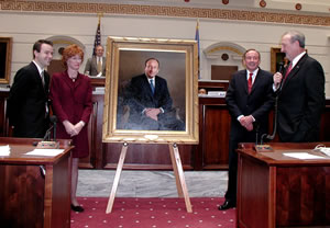 Son, Jack Hobson, Sen Hobson's wife Elaine and Pro Tem Hobson listen to Sen Ford's remarks at dedication ceremony.