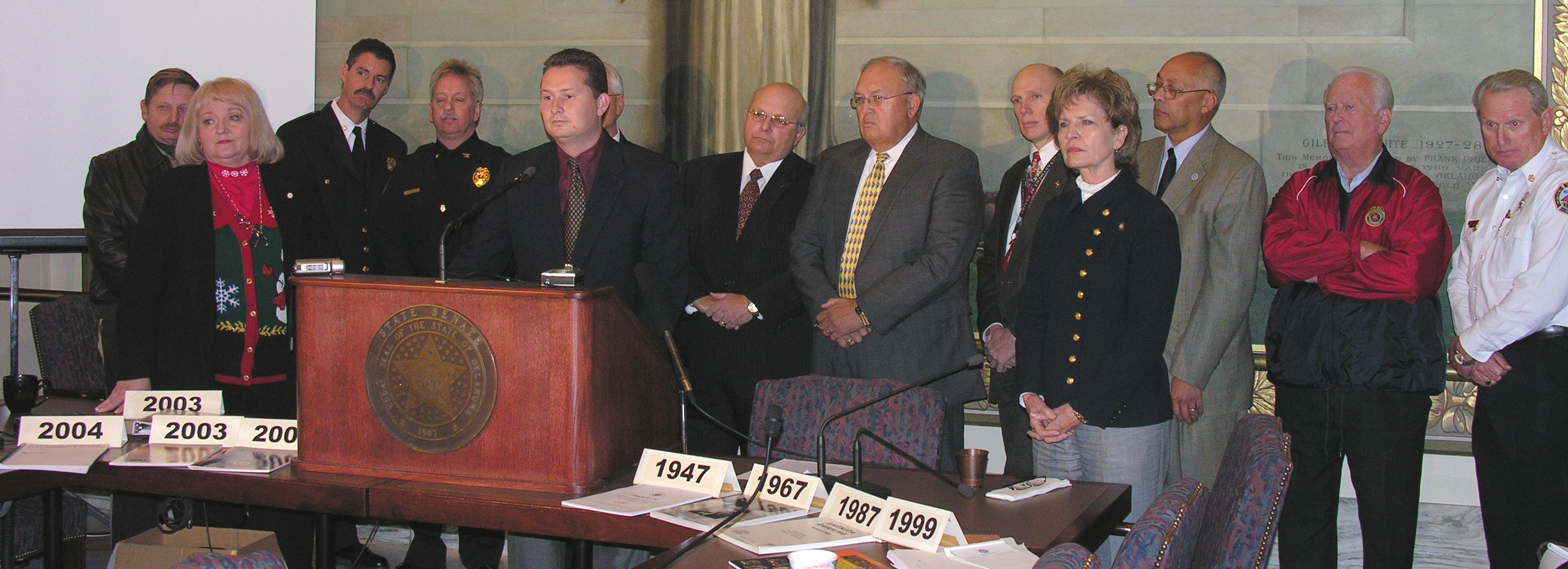 Senator Corn is joined by Senators Debbe Leftwich, Richard Lerblance and Daisy Lawller along with Fire Safety, Emergency Response and Law Enforcement officials.