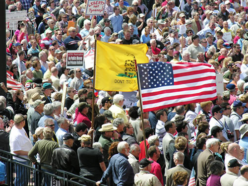 Citizens rally at the state Capitol urging Congress to cut back on out of control spending.