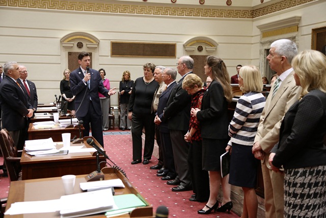 Sen David Holt introduces representatives of state agencies, OKC National Memorial & Museum on Senate Floor. 
