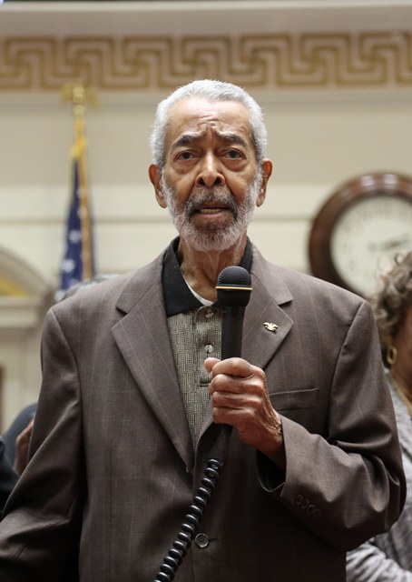Oklahoma's first African American state Senator Melvin Porter addresses the Senate on the 50th anniversary of his election.